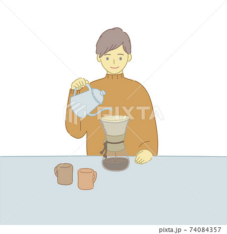 コーヒーを淹れる男性 74084357