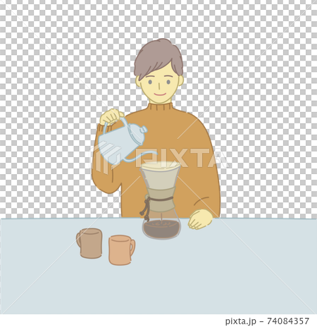 コーヒーを淹れる男性 74084357
