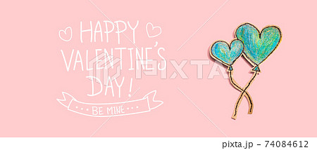 Valentines Day message with hand draw blue hearts Valentines Day message with hand draw blue hearts 74084612