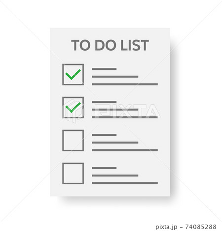 To do list icon on white background. Daily planner. Business schedule or organizer. Paper sheet with green check mark. Paper note. Month planning, time management. Task completed. Vector illustration 74085288
