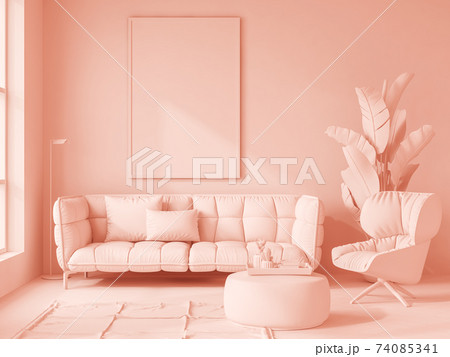Monocrome flat pink interior of modern living room 3D rendering Monocrome flat pink interior of modern living room 3D rendering 74085341