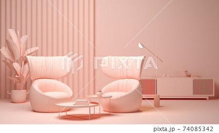 Monocrome flat pink interior of modern living room 3D rendering Monocrome flat pink interior of modern living room 3D rendering 74085342