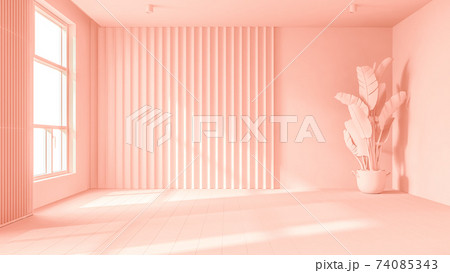 Monocrome flat pink interior of modern living room 3D rendering 74085343