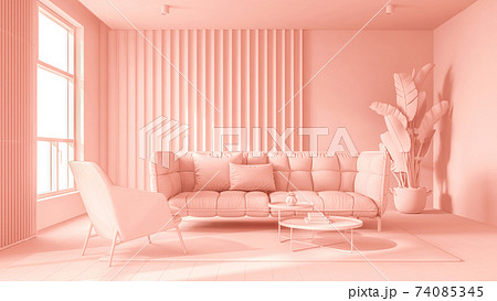 Monocrome flat pink interior of modern living room 3D rendering Monocrome flat pink interior of modern living room 3D rendering 74085345