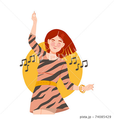 Young Woman Listening To Music And Moving With のイラスト素材