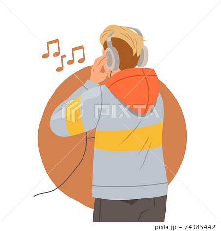 Young Man in Hoody with Headphones Listening to Music Vector Illustration Young Man in Hoody with Headphones Listening to Music Vector Illustration 74085442