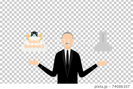 喪服を着たシニア男性 墓や葬儀の問題のイラスト素材