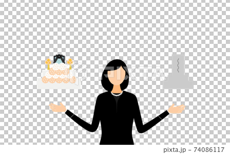 喪服を着た若い女性 墓や葬儀の問題のイラスト素材