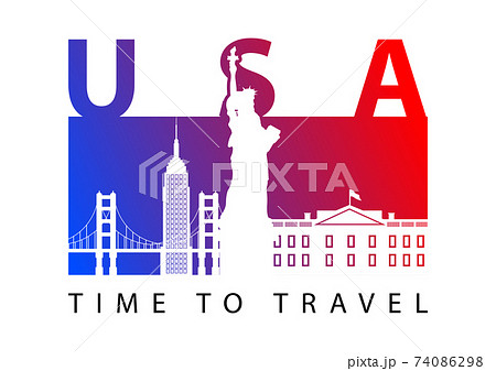 usa famous landmark silhouette style,blue and red gradient,vector illustration,flag color design usa famous landmark silhouette style,blue and red gradient,vector illustration,flag color design 74086298