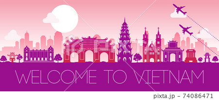 vietnam famous landmark pink silhouette design,vector illustration 74086471