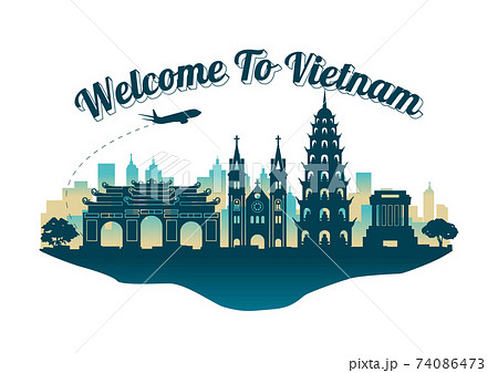 Vietnam famous landmark silhouette style on island,travel and tourism,vector illustration 74086473