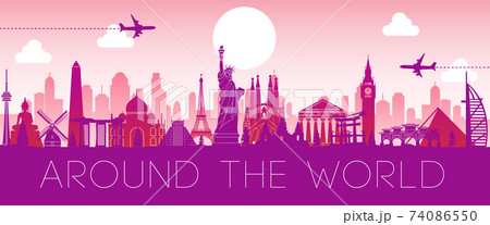 world famous landmark pink silhouette design,vector illustration 74086550