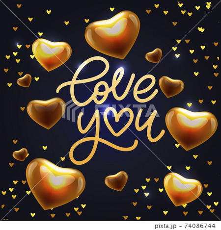 Valentine card Love you with calligraphic lettering on a red background. Vector illustration. 74086744