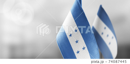 Small national flags of the Honduras on a light blurry background Small national flags of the Honduras on a light blurry background 74087445