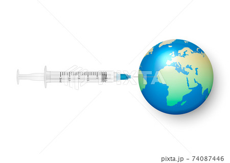 Vector 3d Syringe and Earth Planet Isolated on White Background. Coronavirus Vaccine, 2019-nCoV, Covid-2019, Covid-19, Epidemic, Pandemic. Infection and Dangerous, Mass Vaccination Concept Vector 3d Syringe and Earth Planet Isolated on White Background. Coronavirus Vaccine, 2019-nCoV, Covid-2019, Covid-19, Epidemic, Pandemic. Infection and Dangerous, Mass Vaccination Concept 74087446