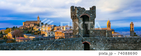 Landmarks of Italy - medieval town Montalcino, famous wine region of Tuscany 74088690