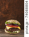 Deliciouse meat burger on rustic and wooden background. Place for text. 74088804