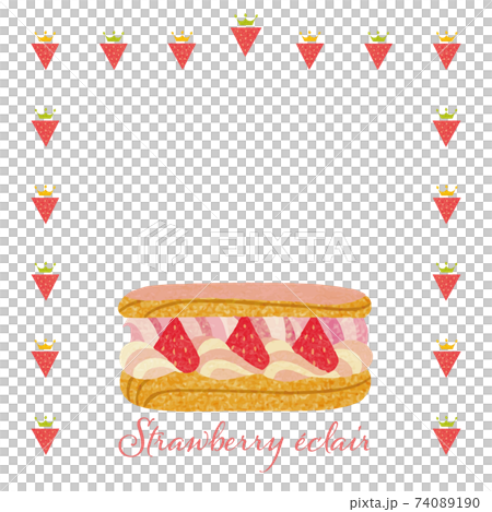 ストロベリーエクレア カード 苺アイコンフレーム 色鉛筆手描きタッチのイラスト素材