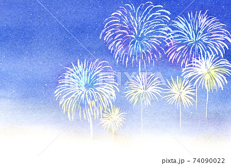 暑中はがき 花火 水彩画のイラスト素材