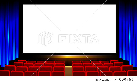 劇場もしくは映画館の青いカーテンの緞帳のイラスト素材