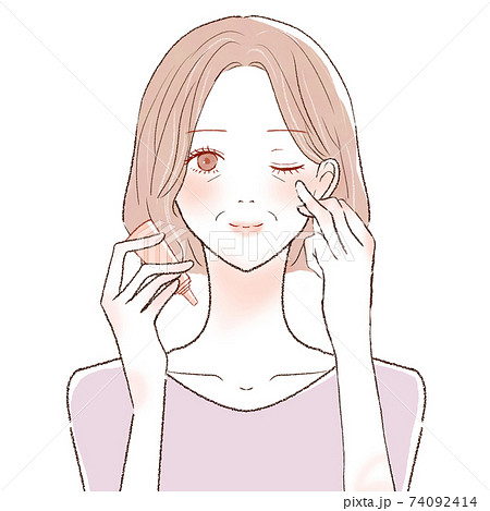 アイクリームを塗る中年女性のイラスト素材