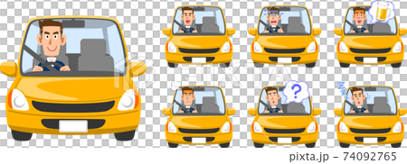 Illustration set of facial expressions of a man driving a car 74092765