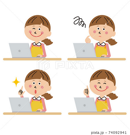 ポップな家族　ママPC　自宅作業 74092941