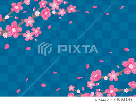 背景素材 / 桜の花と格子模様背景 (春・年賀状素材) / テキストスペース 74093148