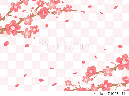 背景素材 桜の花と格子模様背景 春 年賀状素材 テキストスペースのイラスト素材