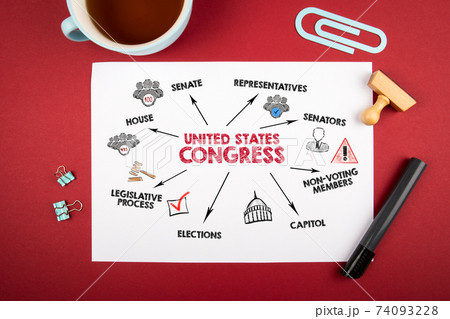 United States Congress. Senate, Capitol, Elections and Legislative Process concept. Chart with 74093228