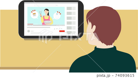 タブレットpcで動画を見る男性のイラスト素材