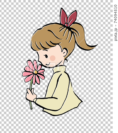 花を持った女の子のイラストのイラスト素材