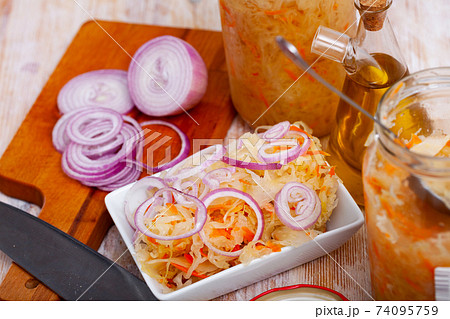 Pickled shredded cabbage with onion Pickled shredded cabbage with onion 74095759