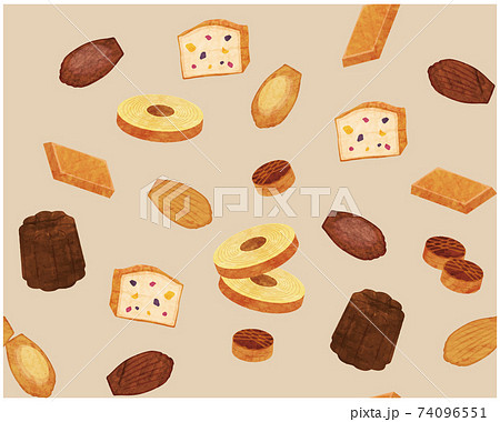 手描き風焼き菓子のシームレスパターン 74096551