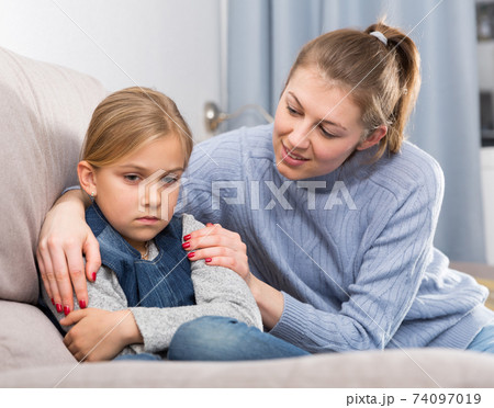Portrait of offended little girl Portrait of offended little girl 74097019