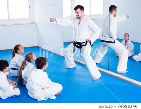 Man training new karate moves 74098340