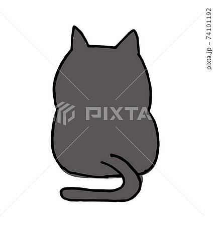 後ろ向きの二頭身グレー猫の手書きイラストのイラスト素材