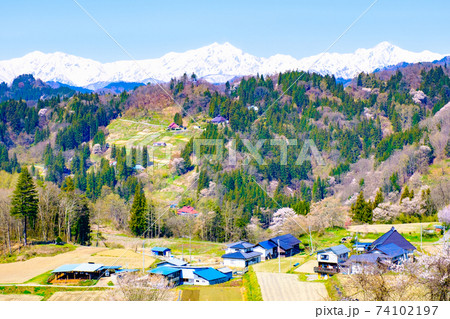 春の山村風景（長野県小川村） 74102197