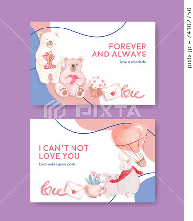 Facebook template with loving you concept for social media and community watercolor vector illustration 74102750