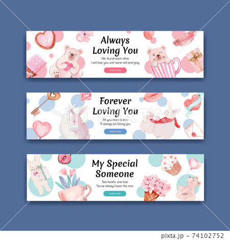 Banner template with loving you concept design for advertise and marketing watercolor vector illustration 74102752