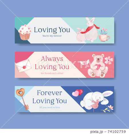 Banner template with loving you concept design for advertise and marketing watercolor vector illustration 74102759