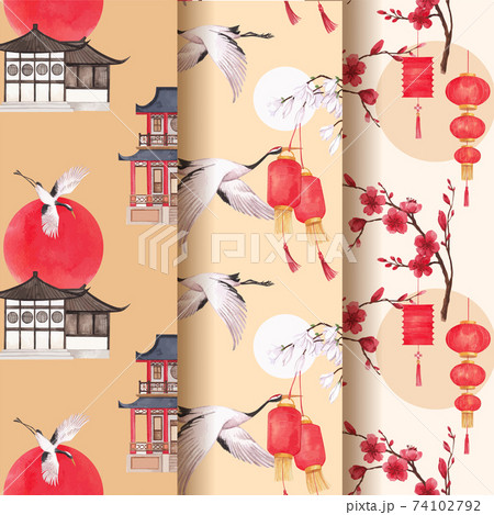 Pattern template with Happy Chinese New Year concept design watercolor vector illustration Pattern template with Happy Chinese New Year concept design watercolor vector illustration 74102792