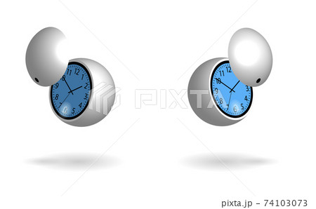 round flying sphere shaped futuristic watch with an alarm clock and a ball shaped protective panel. Blue backlight. Isolated vector on white background 74103073