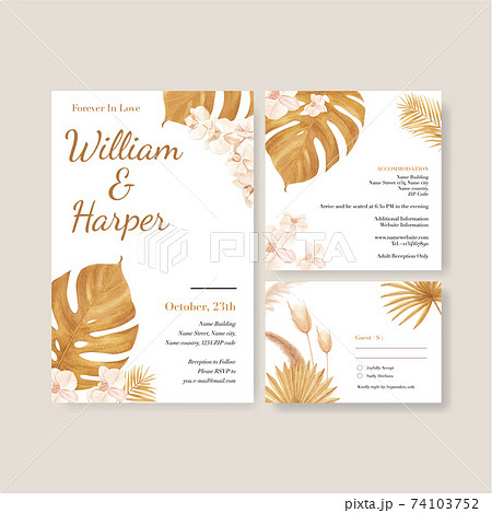 Wedding card with pampas floral watercolor vector illustration Wedding card with pampas floral watercolor vector illustration 74103752
