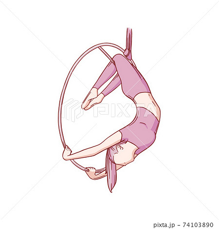 Aerial female gymnast in hoop. Aerial gymnastics stunt. Colored vector illustration isolated on white background Aerial female gymnast in hoop. Aerial gymnastics stunt. Colored vector illustration isolated on white background 74103890