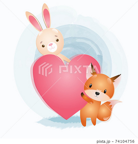 Lovely little Bunny and Fox lovely Together, Cute Best Friends, Adorable Rabbit, and pup Cartoon Characters Lovely little Bunny and Fox lovely Together, Cute Best Friends, Adorable Rabbit, and pup Cartoon Characters 74104756