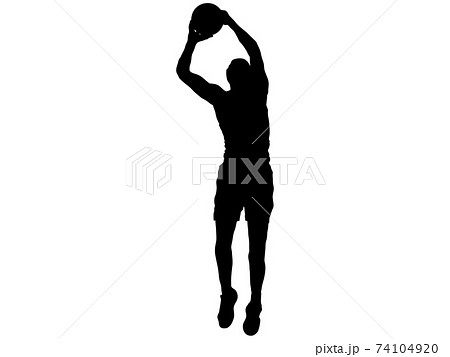 リバウンドをするバスケットボール選手のシルエットのイラスト素材