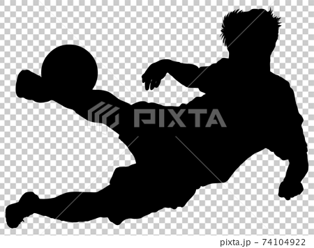 ボレーシュートするサッカー選手のシルエットのイラスト素材