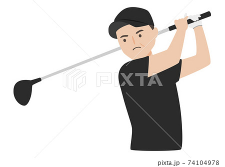 ゴルフをしてる男性のイラスト ドライバーを使ってスイングしてる男性 のイラスト素材