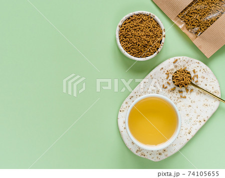 buckwheat tea or soba tea, flat lay, copy space buckwheat tea or soba tea, flat lay, copy space 74105655